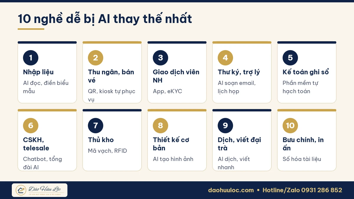 Danh sách 10 nghề dễ bị AI thay thế nhất 2026