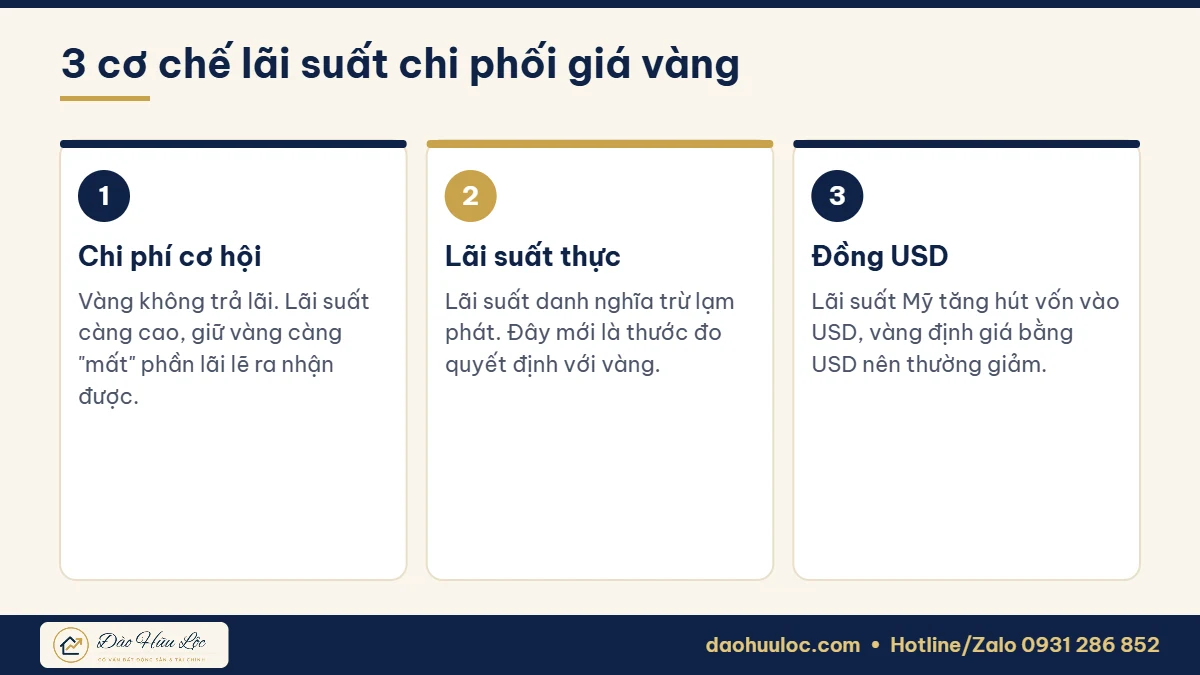 3 cơ chế lãi suất chi phối giá vàng