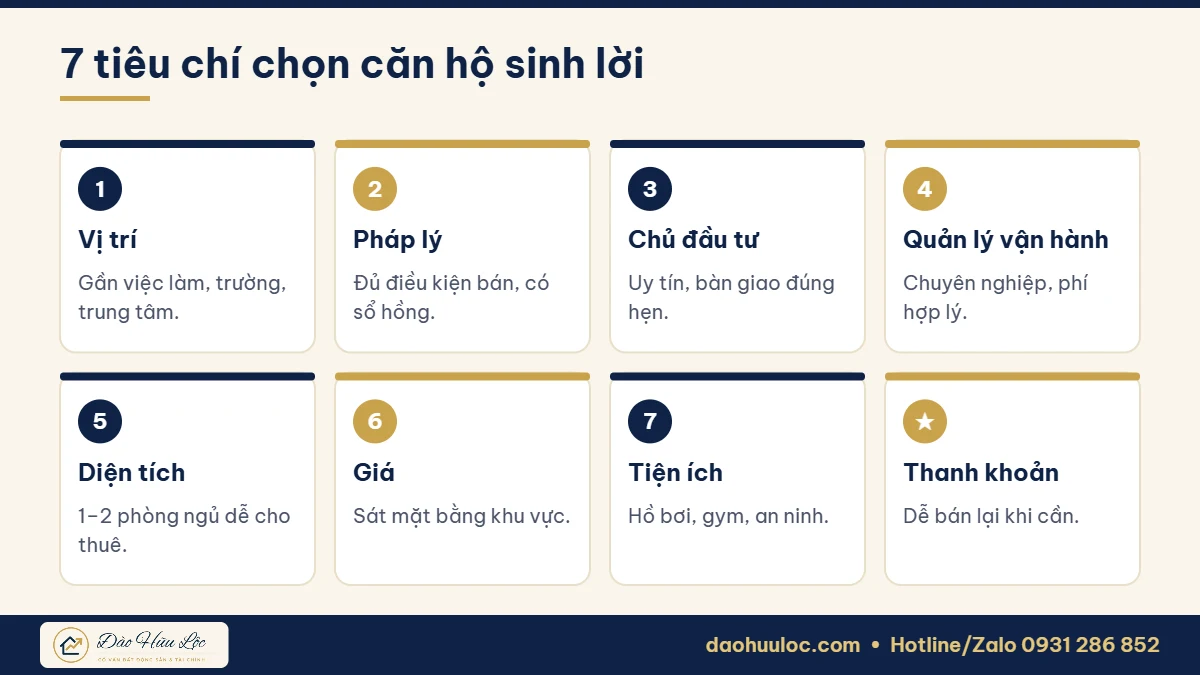 7 tiêu chí chọn căn hộ đầu tư sinh lời