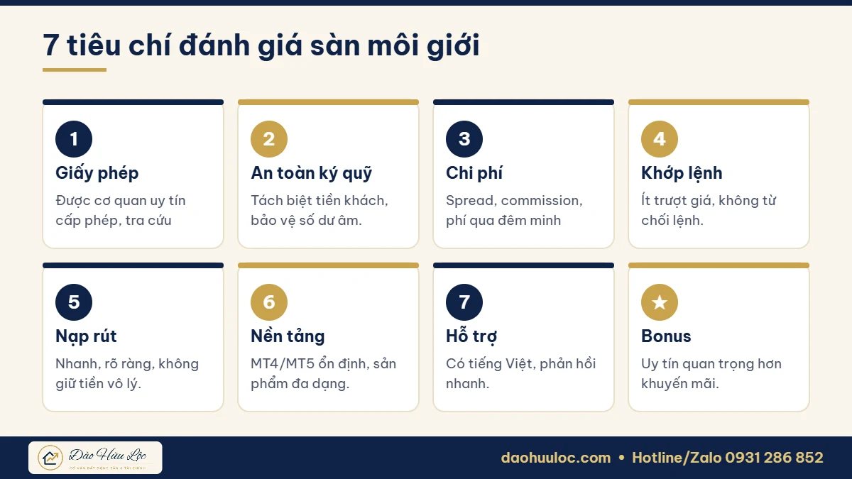 7 tiêu chí đánh giá sàn môi giới forex