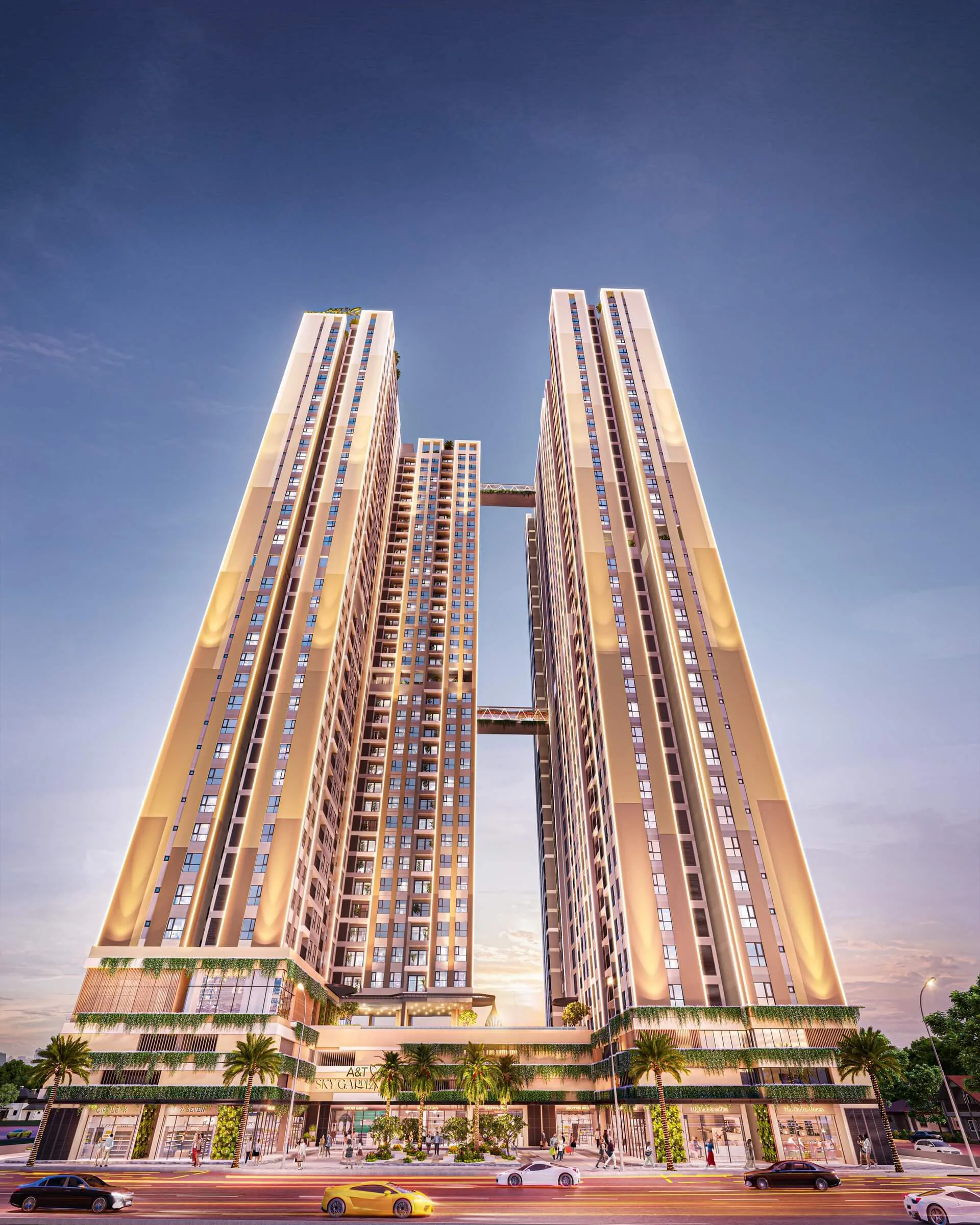 Phối cảnh hai tháp A&T Sky Garden với khu vườn trên mây
