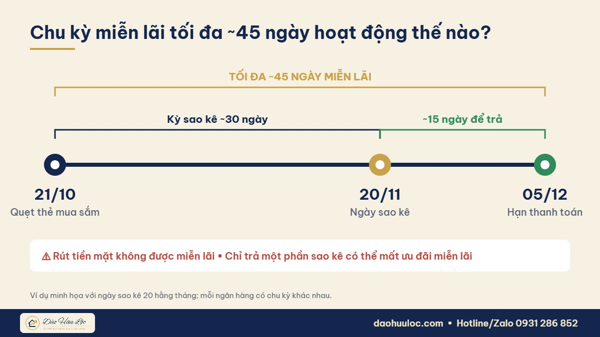 Chu kỳ miễn lãi 45 ngày của thẻ tín dụng