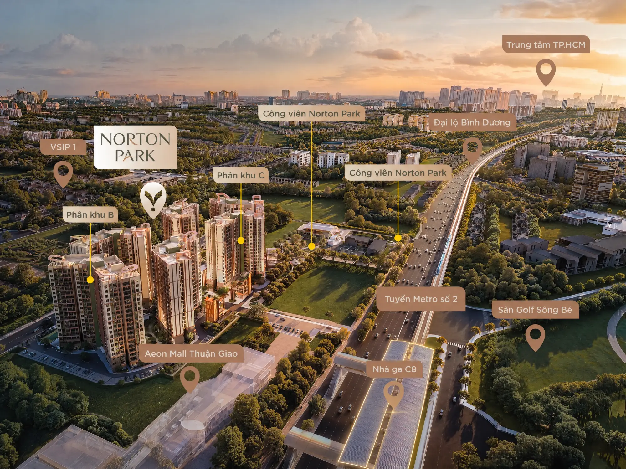 Phối cảnh tổng thể Norton Park nhìn từ trên cao