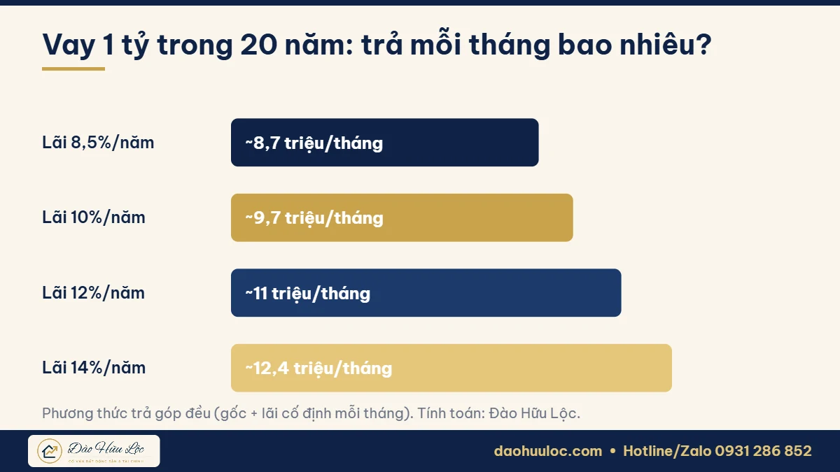 Tiền trả góp hằng tháng khi vay 1 tỷ mua nhà theo lãi suất